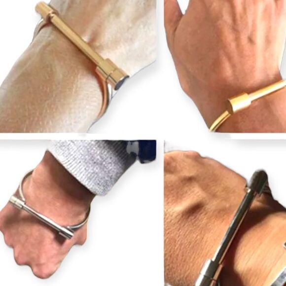 Black D-Ring Bangle Stainless Steel Bracelet NEW - Picture 3 of 4